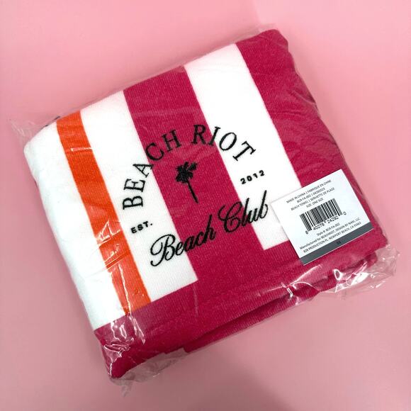 Beach Riot Club Beach Towel FabFitFun Pink Orange White Stripe NEW - Picture 2 of 4
